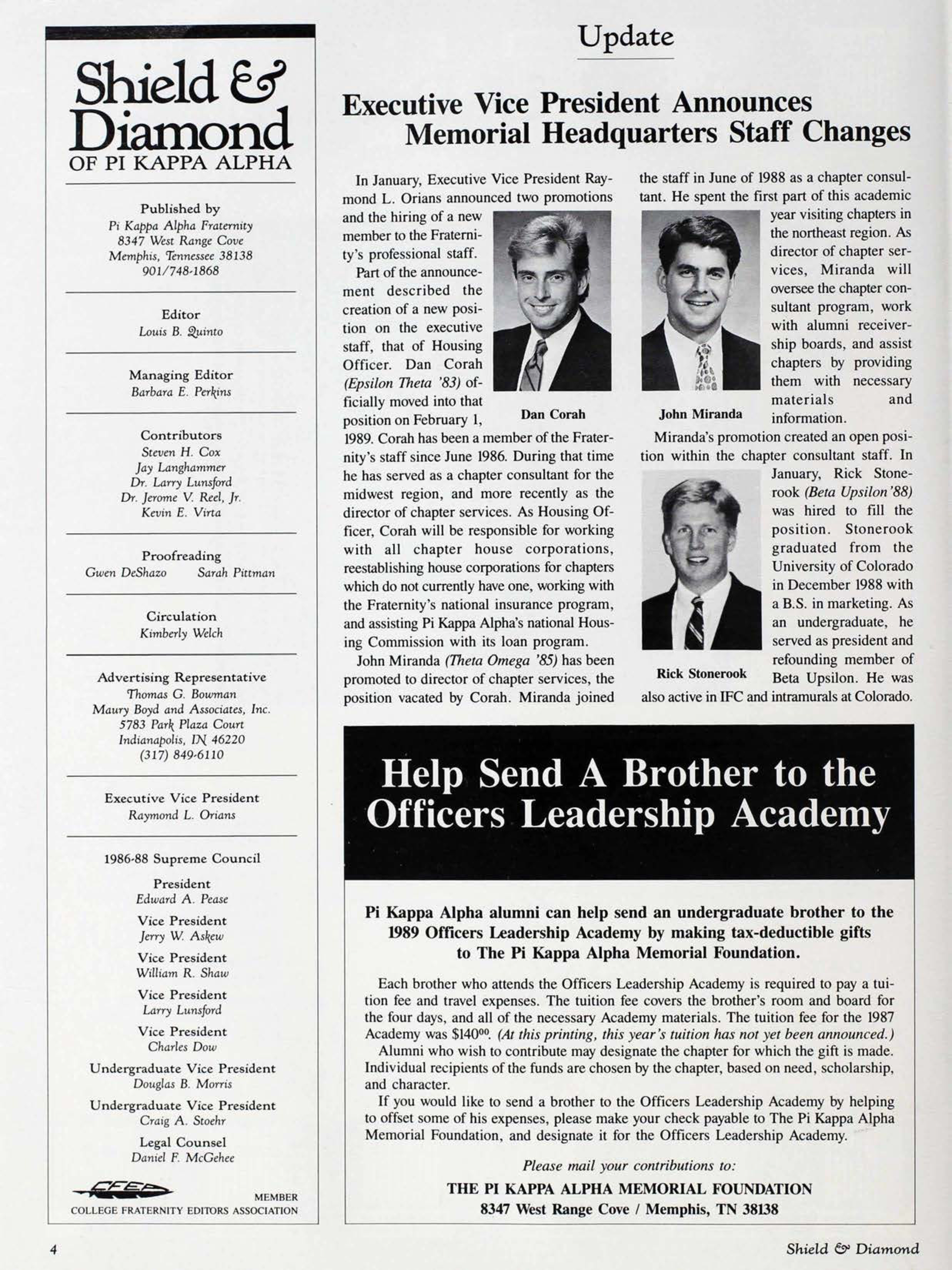 Shield Diamond of Pi Kappa Alpha, March 1989